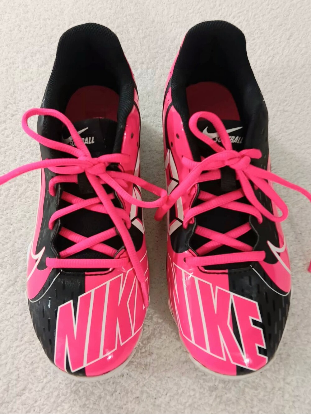 Nike Hyperdiamond 4 Keystone Softball Cleats Girls Sz 5.5Y Pink Black Fast Flex
